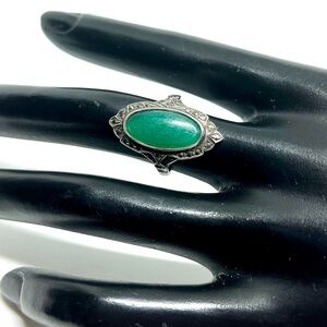Vintage Sterling Chrysoprase Marcasite Ring